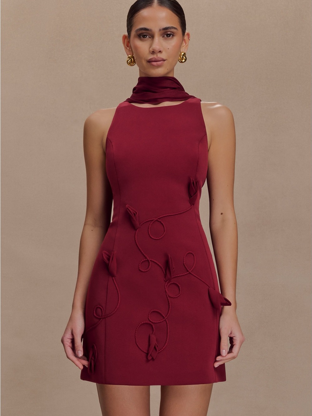 Meshki Skyler Suiting Embroidered Mini Dress - Wine